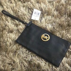 Michael Kors Black Zip Clutch Leather